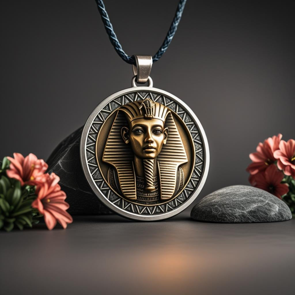 Egyptian necklace with King Tutankhamun coin in golden finish