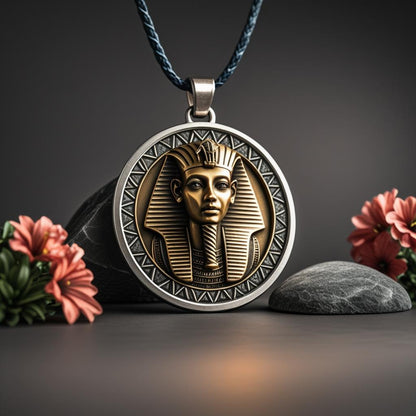 Egyptian necklace with King Tutankhamun coin in golden finish